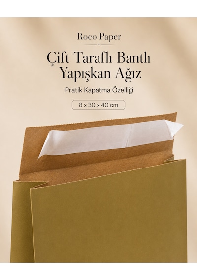Yapışkan Bantlı Kraft Kese Kağıdı, Altın Renk, 30x40x10 Cm - 24'lü Paket, Hediye Ve Kargo Zarfı