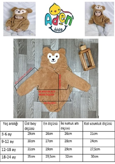 Aden Kids Welsoft Peluş Unisex Kışlık Bebek Çıtçıtlı Badi Krem