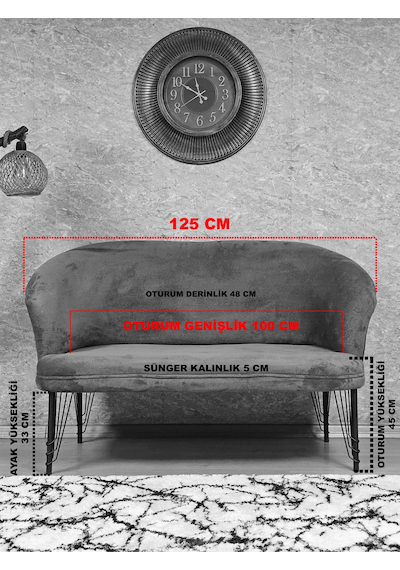 Zafir İkili Teddy Gold Kaplama Telli Ayak Çay Seti Koltuk İkili Berjer , Balkon, Salon, Ofis Kiremit