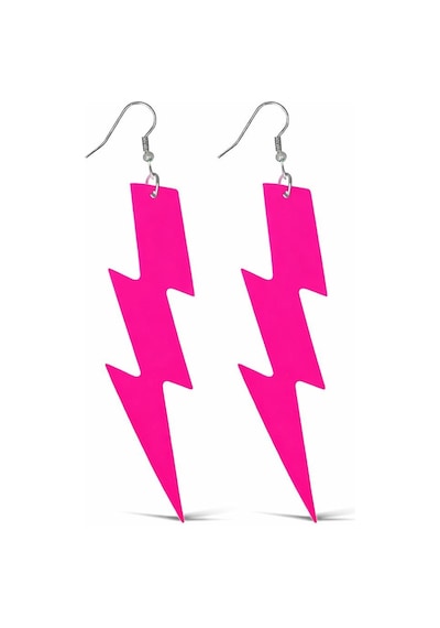 80 Ler - 566 - 90&amp 39 Lar Retro Neon Pembe Şimşek Küpe - Spt-gld - 10 Cm Tüm Yaşlar