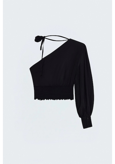 Sateen Çiçek Detaylı Bluz Siyah