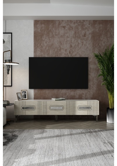 180dhdts8btg Luna Kapaklı Pleksi Lazer Desen Tv Sehpası Beyaz-traverten-gümüş