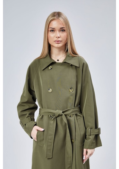 Kadın Oversize Kuşaklı Trençkot Haki