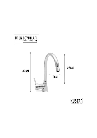 Kustar Oynar Perlatörlü Çubuk Kol Mutfak Eviye Bataryası