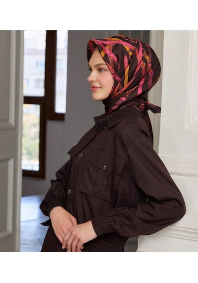 Belli Twill İpek Eşarp 4200-82 Kahverengi