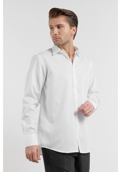İmza Beyaz Uzun Kol Sert Yaka Kendinden Desenli Pamuk Comfort Fit Gömlek 1004255203 2XL