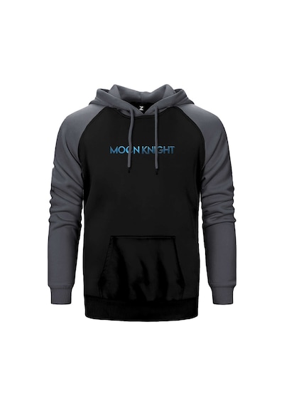 Moon Knight Text Gri Renk Reglan Kol Kapşonlu Sweatshirt Gri