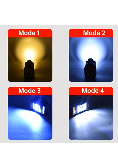 Yüksek Kalite Full Fonksiyonlu El Feneri Şarjlı Solor Usb Çıkışlı Beyaz Led Işıklı Abber Led Işıklı Siyah