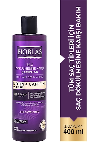 Bioblas Kafein Arjinin Biotin Saç Dökülmesi Karşıtı Şampuan 400 Ml Besleyici, Güçlendirici, Dökülme Karşıtı