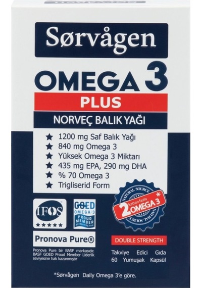 Omega 3 Plus Saf Norveç Balık Yağı. 60 Kapsül. 1200Mg