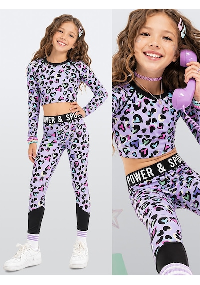 Kız Çocuk Spor Takımı Leopar Desen – Crop Üst ve Sporcu Tayt (6-11 Yaş)