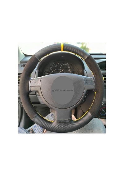 Opel Combo Alkantra Dikmeli Direksiyon Kılıfı Karbon Sarı Ipli