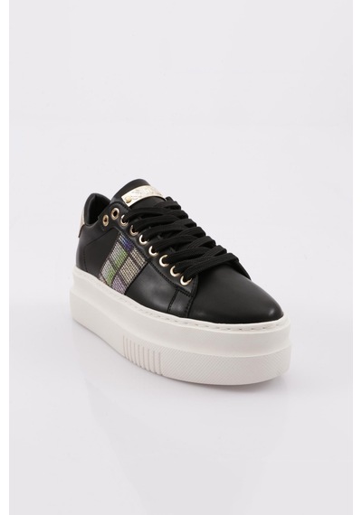 Dgn Es861 Kadin Kalin Taban Silver Taşli Sneakers Ayakkabi ES861-2007-R12593 Beyaz - Siyah