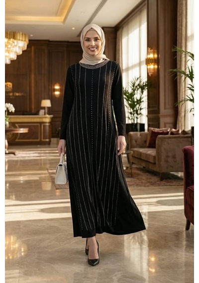 Hb Harma Time Butik Kadın Siyah Kristal Kumaş Taş Detaylı Uzun Tesettür Elbise Siyah Siyah Hb Harma Time Butik Kadın Siyah Kristal Kumaş Taş Detaylı Uzun Tesettür Elbise Siyah Siyah