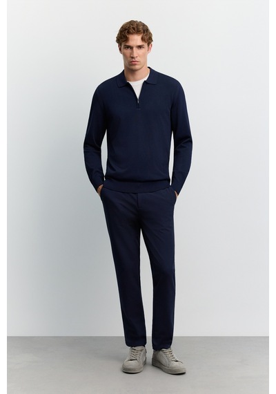 Avva Erkek Lacivert Polo Yaka Fermuarlı Rayon Tüylenmeyen Basic Triko Regular Fit Kazak B005150