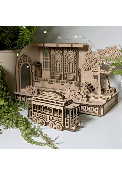 Algwooddesign Japanese Tram Station Diorama Ahşap Maket, 116 Parça Dıy Japon Tramvay İstasyonu Modeli, Peri Led Dahil, Mdf 3d Puzzle, Hobi Ve Dekorasy