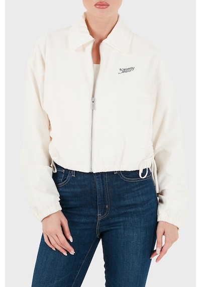 Tommy Jeans Dokulu Fermuarlı Crop Mont Kadın Mont Dw0dw22912 Ybh Beyaz
