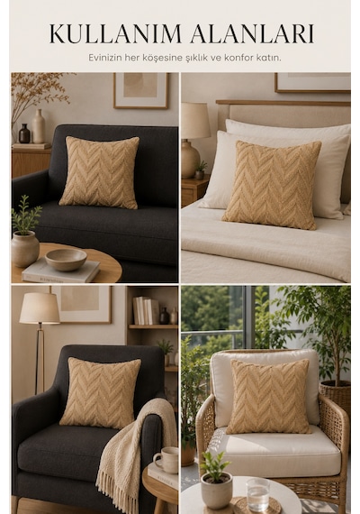 Wellsoft Dekoratif Kırlent Kılıfı 45x45 Ve 30x50 Peluş Koltuk Kanepe Yastık Kılıfı Bej 45 x 45