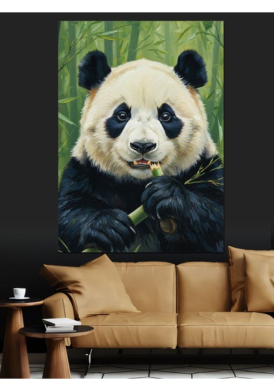 Ahşap Tablo Bambu Yiyen Panda Fotoğrafı