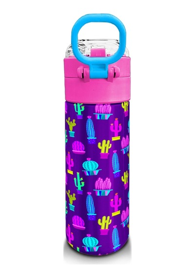 Coral High Kids Mor Pembe Kaktüs Desenli Pipetli Ve Direkt İçim Çelik Termos 500 Ml 31899 Pembe