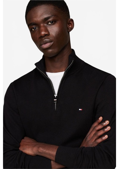 Tommy Hilfiger Pıma Org Ctn Cashmere Zıp Mock Erkek Siyah Kazak - Mw0mw28049