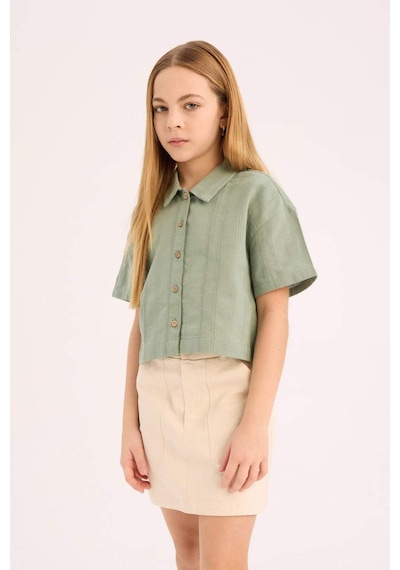 DeFacto Kız Çocuk Cropped Fit Keten Kısa Kollu Gömlek D9143A825SMGN1107