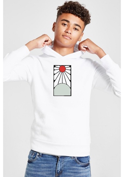 Tshirthane Demon Slayer Anime Crest Earring Demon Beyaz Çocuk 3ip Kapşonlu Sweatshirt 001 Beyaz