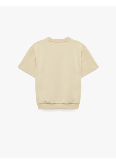 Koton Bisiklet Yaka Pamuklu Kısa Kollu Oversize Sweatshirt Taş 7wkb10285tk