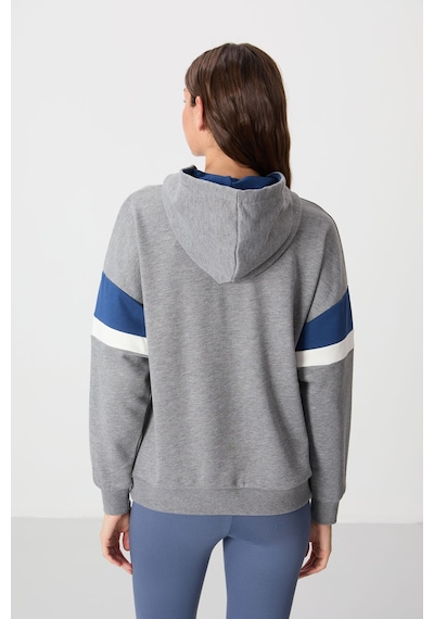 Tommy Life Gri Melanj Kompakt Pamuklu Kalın Pürüzsüz Dokulu Kapüşonlu Oversize Fit Kadın Sweatshirt - 97290 Gri Melanj