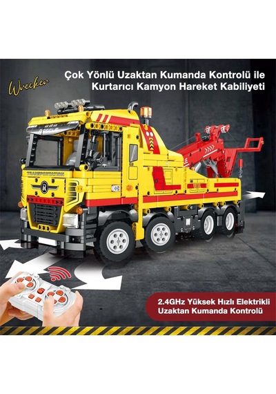 Reobrix Technic 22012 Kurtarma Kamyonu Wrecker Rescue Truck Kumanda&motor Yaratıcı Yapı Blok Seti Building Blocks - 1910 Parça