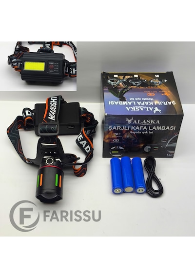 Alaska Profesyonel 30w Lazer Led Şarjlı Kafa Lambası 1 Km Menzil Zoom + Powerbank Özellikli Siyah