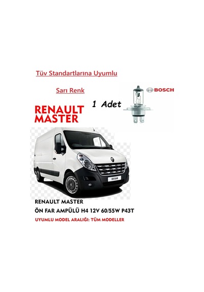 Renault Master Uyumlu Ön Far Ampülü 1 Adet Sarı