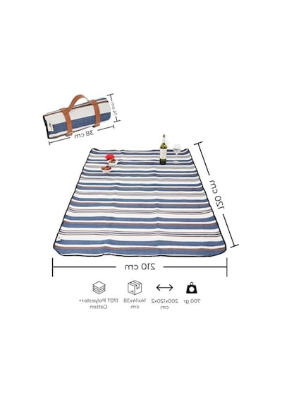 1.2x2 Metre Mavi-beyaz Piknik Örtüsü, Su Geçirmez, Katlanabilir Ve Taşınabilir Açık Gri