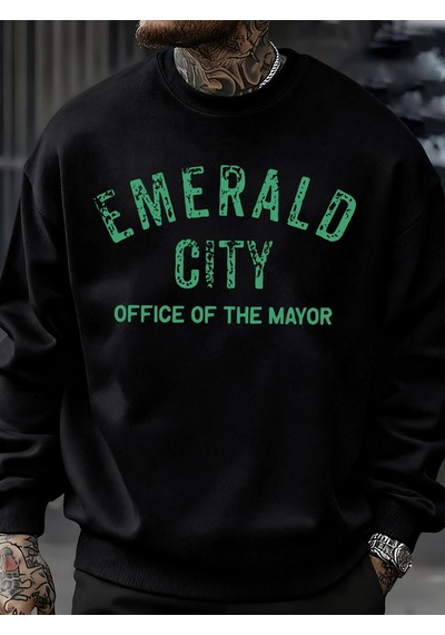 Startmore Startmoreemerald City Mektup Baskılı Sonbahar Sweatshirt Erkek Trendy Günlük Kazak Polar Bol Giyim Her Siyah