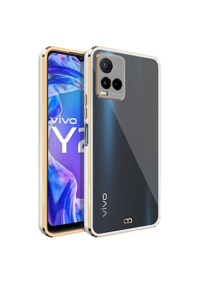 Vivo Y33S Kılıf Köşeli Gold Şeffaf Kapak