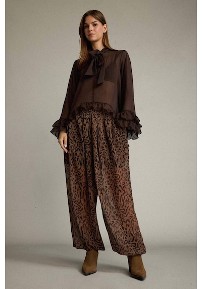 Defacto Relax Fit Normal Bel Leopar Desenli Şifon Pantolon G5653ax25wnbn306 Kahve-bn306