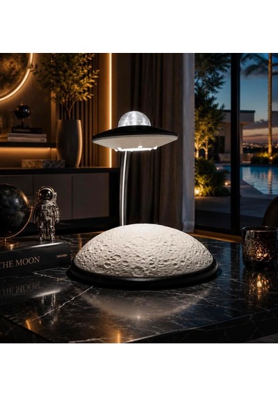 3dlab Ay Yüzeyli Ufo Gece Lambası - Uzay Temalı Dekoratif Usb'li Masa Lambası Beyaz