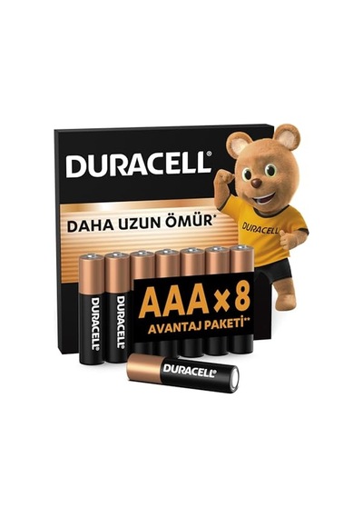 Duracell Basic Aaa Alkalin Ince Kalem Pil 8'li Paket 1,5v Daha Uzun Ömürlü Günlük Cihazlar Için Güv