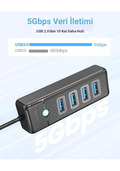 Type-c To Usb-a 3.0 4 Portlu Ultra Slim Usb Çoklayıcı Hub Siyah