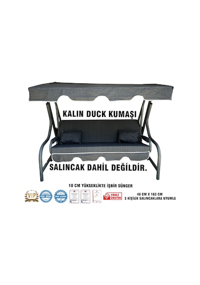 Lüks Duck Vip Salıncak Minder Seti 3 Kişilik 10 Cm Süngerli Tenteli-siyah-salıncak Minderi Siyah