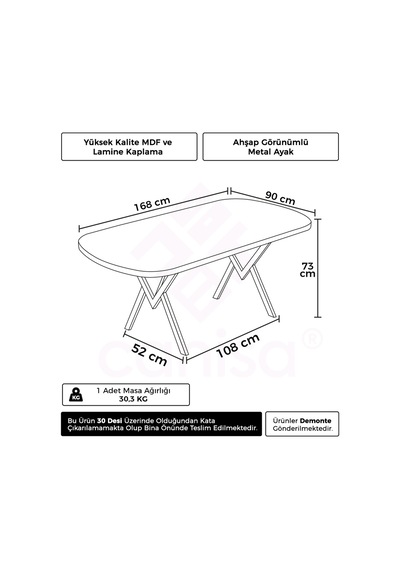 Canisa Radon Serisi Mdf 90x168 Sabit Traverten Mutfak Masası Traverten Masa