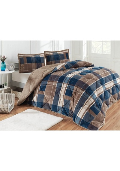 Merinos Comforter Rida Indigo Çift Kişilik Yorgan Seti Kahverengi Lacivert Kahverengi - Lacivert