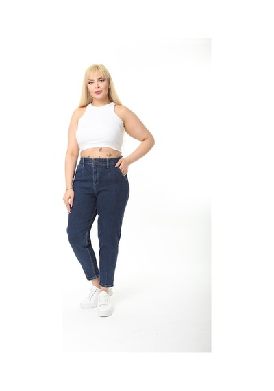 Cedy Denım Kadın Büyük Beden Pileli Mom Jean Pantolon C600 001