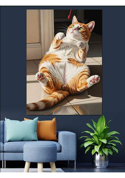 Ahşap Tablo Güneşlenen Komik Ve Şişman Kedi