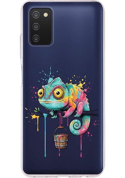 Samsung Galaxy A03s İle Uyumlu Splash Bukalemun Tasarımlı Şeffaf Silikon Kılıf Şeffaf