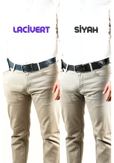 Parscraft Hakiki Deri Çift Taraflı Erkek Kemer 4 Cm Lacivert - Siyah