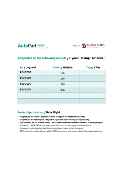 Peugeot 106, 206, 306, 406 İçin Vites Topuzu- 5 Vites Diğer