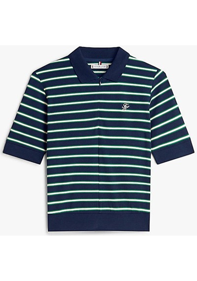 Tommy Hilfiger Th Scrıpt Lyocell Zıp Ss Polo Kadın Yeşil T-shirt - Ww0ww47853