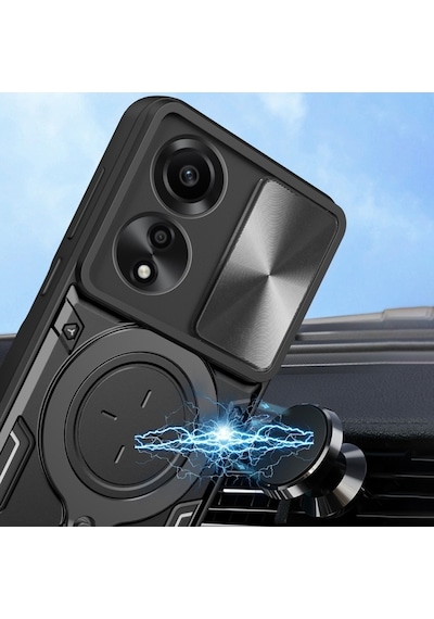 Oppo A78 4g Cd Doku Sürgülü Cam Kalkanı Manyetik Tutucu Telefon Kılıfı