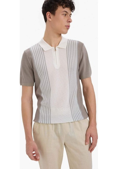 DeFacto Standart Fit Polo Yaka Yarım Fermuarlı Triko Kısa Kollu Tişört -  E5438AX25SMBG404